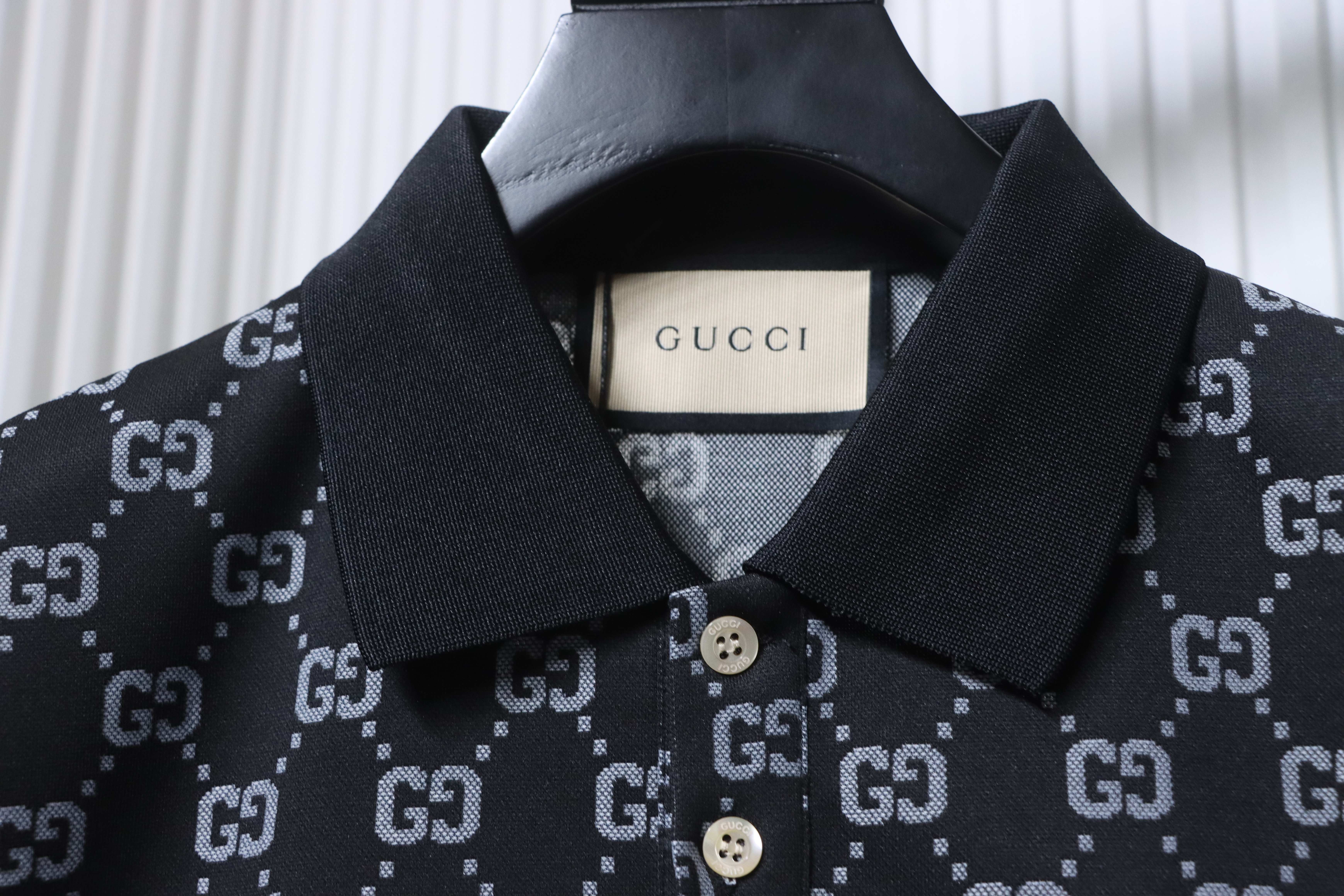 GUCCI Double G Allover Double G Collar Allover Print Short Sleeve Polo Shirt