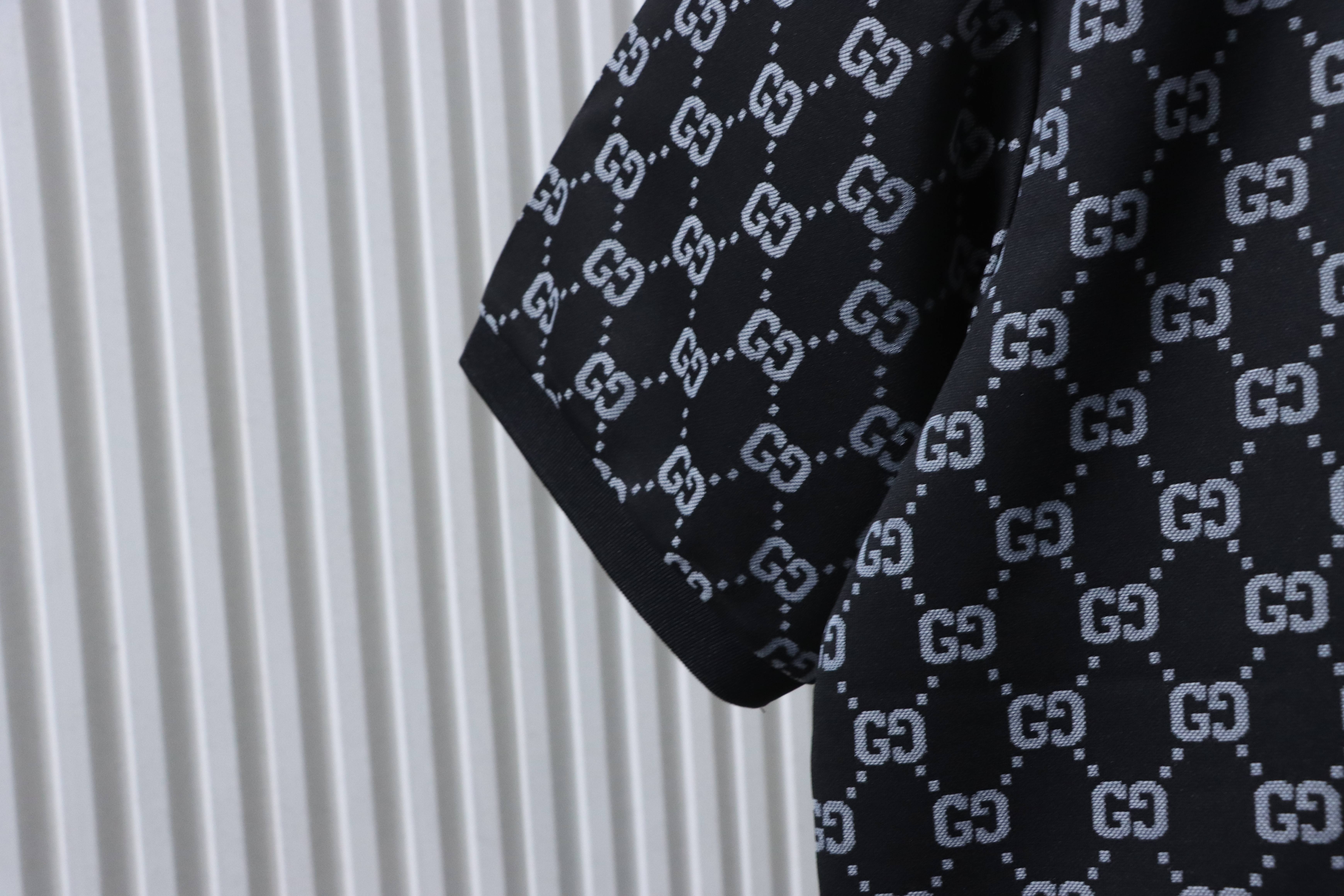 GUCCI Double G Allover Double G Collar Allover Print Short Sleeve Polo Shirt