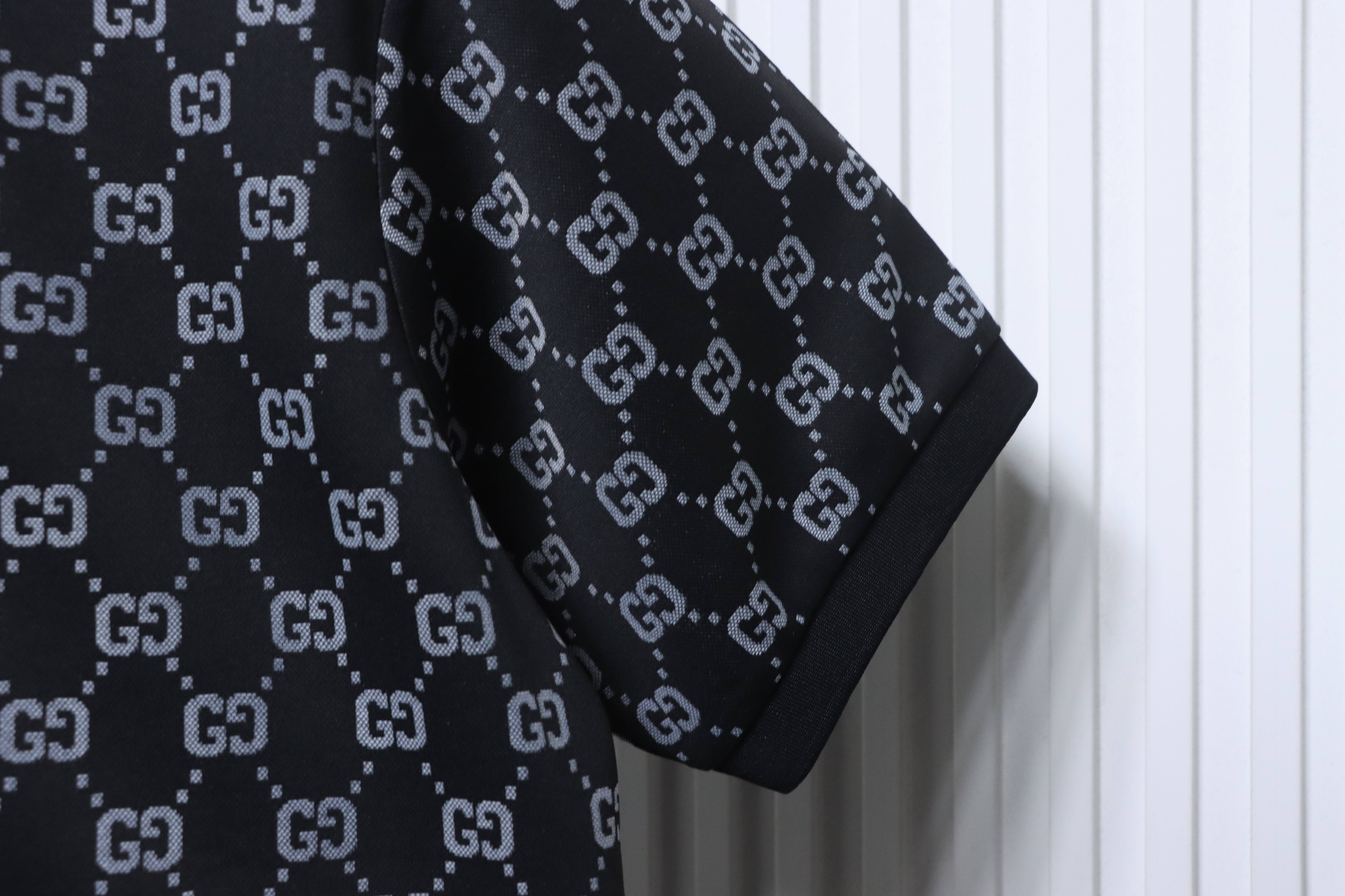 GUCCI Double G Allover Double G Collar Allover Print Short Sleeve Polo Shirt