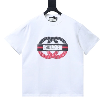 GUCCI Double G Contrast Big Logo Crew Neck Short Sleeve T-Shirt Style 1 01