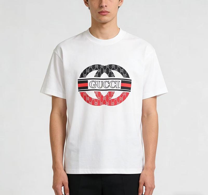GUCCI Double G Contrast Big Logo Crew Neck Short Sleeve T-Shirt Style 1