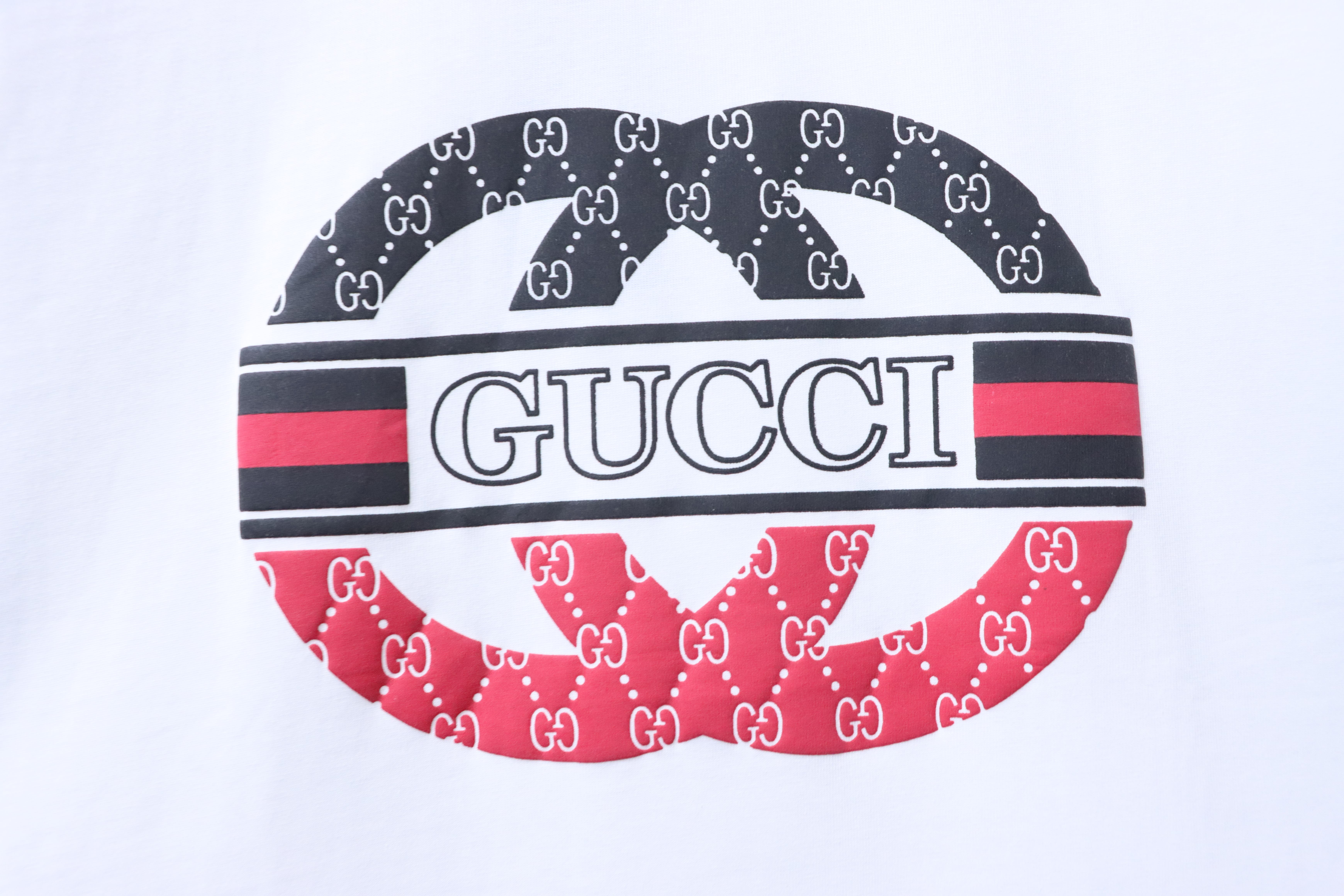 GUCCI Double G Contrast Big Logo Crew Neck Short Sleeve T-Shirt Style 1