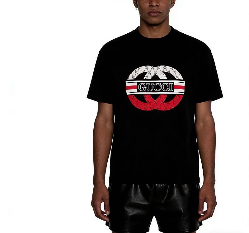GUCCI Double G Contrast Big Logo Crew Neck Short Sleeve T-Shirt Style 2