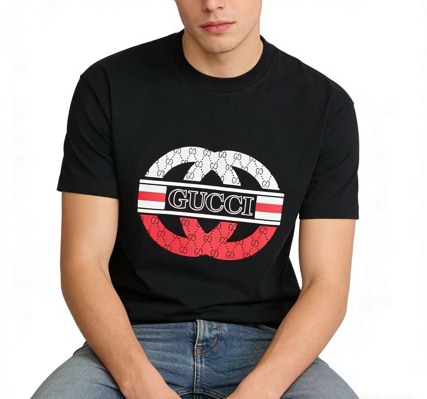 GUCCI Double G Contrast Big Logo Crew Neck Short Sleeve T-Shirt Style 2