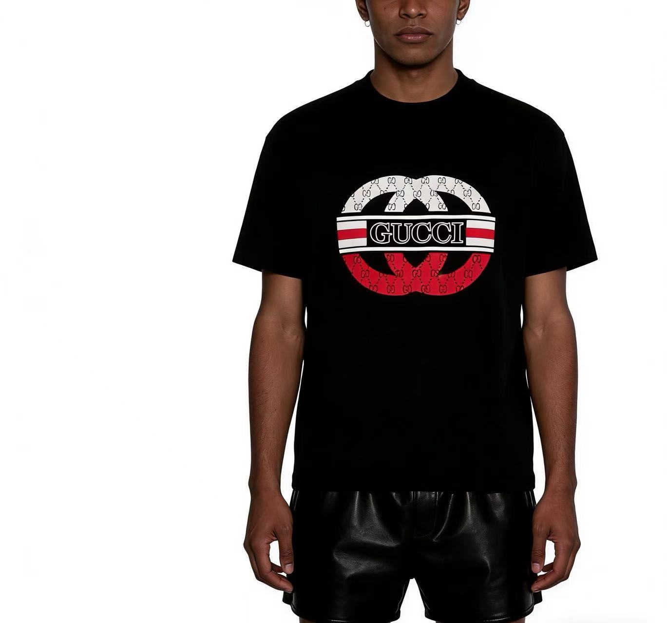 GUCCI Double G Contrast Big Logo Crew Neck Short Sleeve T-Shirt Style 2
