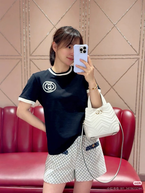 GUCCI Double G Embroidery Short Sleeve T-Shirt Style 2