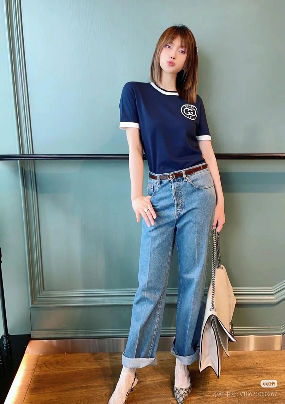 GUCCI Double G Embroidery Short Sleeve T-Shirt Style 3