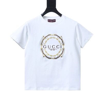 GUCCI Double G Interlocking Letter Embroidery Wheat Bridle Short Sleeve T-Shirt 01