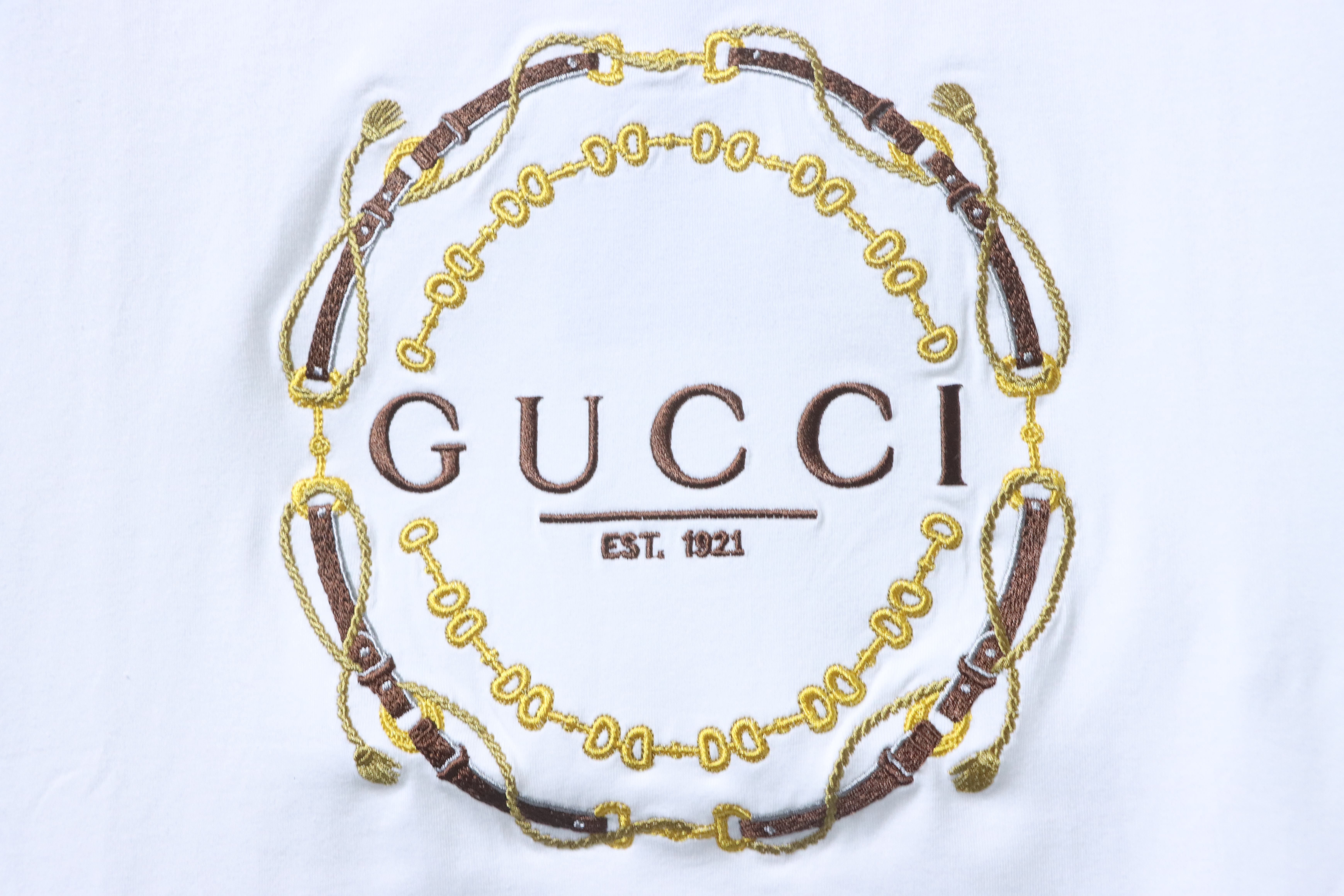 GUCCI Double G Interlocking Letter Embroidery Wheat Bridle Short Sleeve T-Shirt