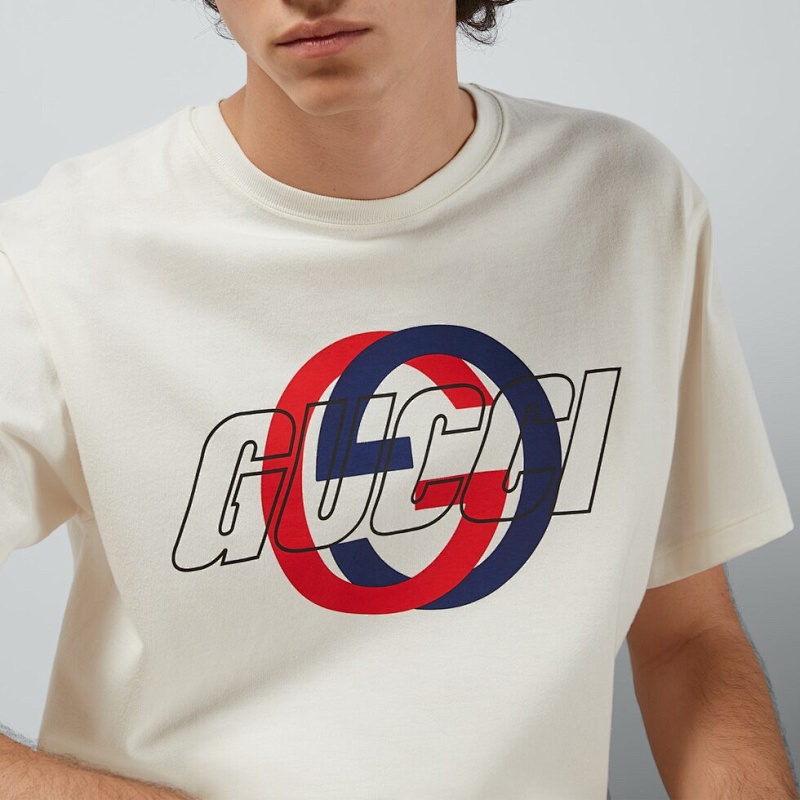 GUCCI Double G Interlocking Print Logo Short Sleeve T-Shirt Style 1