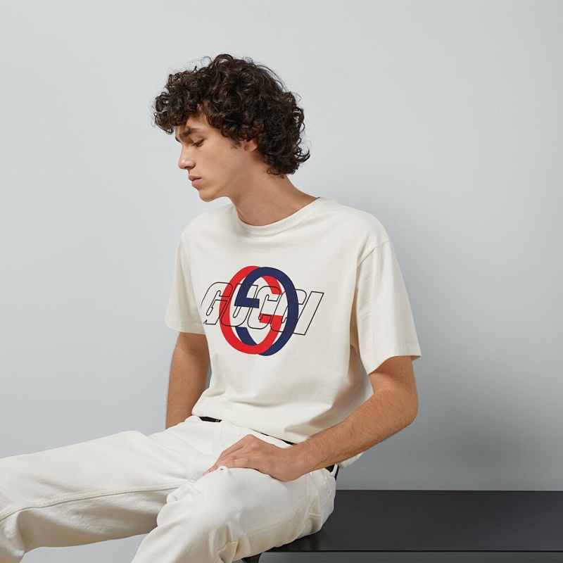 GUCCI Double G Interlocking Print Logo Short Sleeve T-Shirt Style 1