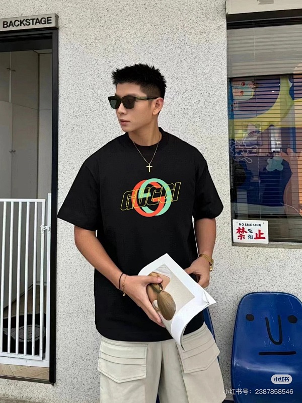 GUCCI Double G Interlocking Print Logo Short Sleeve T-Shirt Style 2