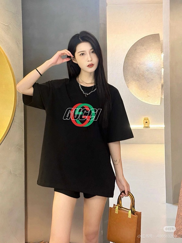 GUCCI Double G Interlocking Print Logo Short Sleeve T-Shirt Style 2