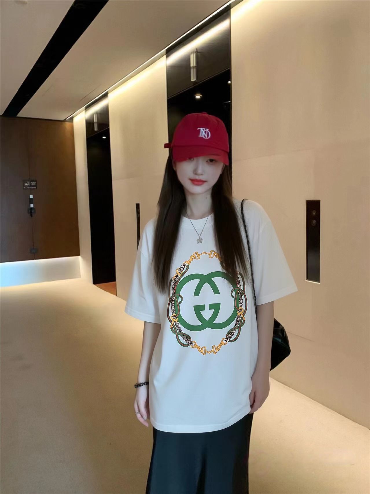 GUCCI Double G Interlocking Print Short Sleeve T-Shirt
