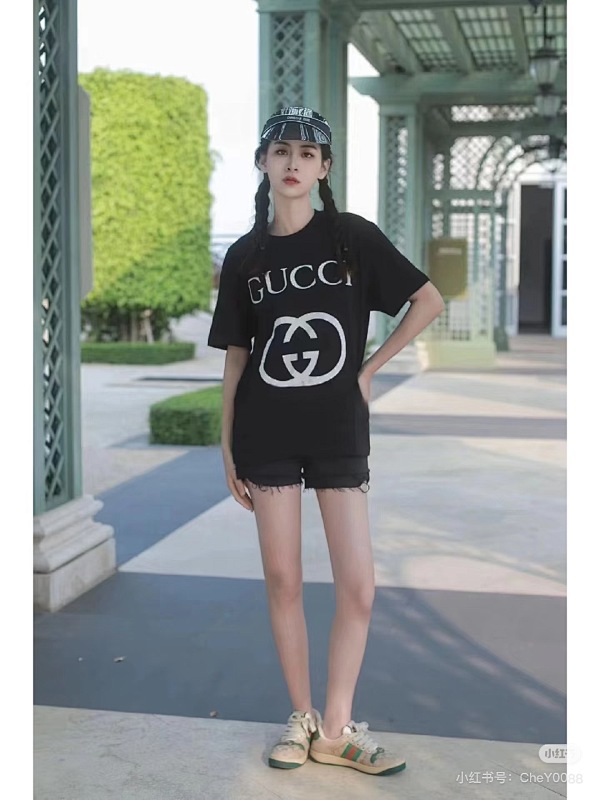 GUCCI Double G Interlocking Print Short Sleeve T-Shirt Style 1