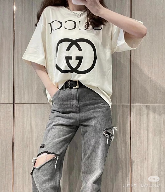 GUCCI Double G Interlocking Print Short Sleeve T-Shirt Style 2