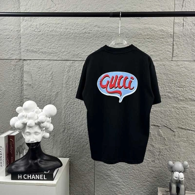 GUCCI Double G Letter Embroidery Print Short Sleeve T-Shirt 01