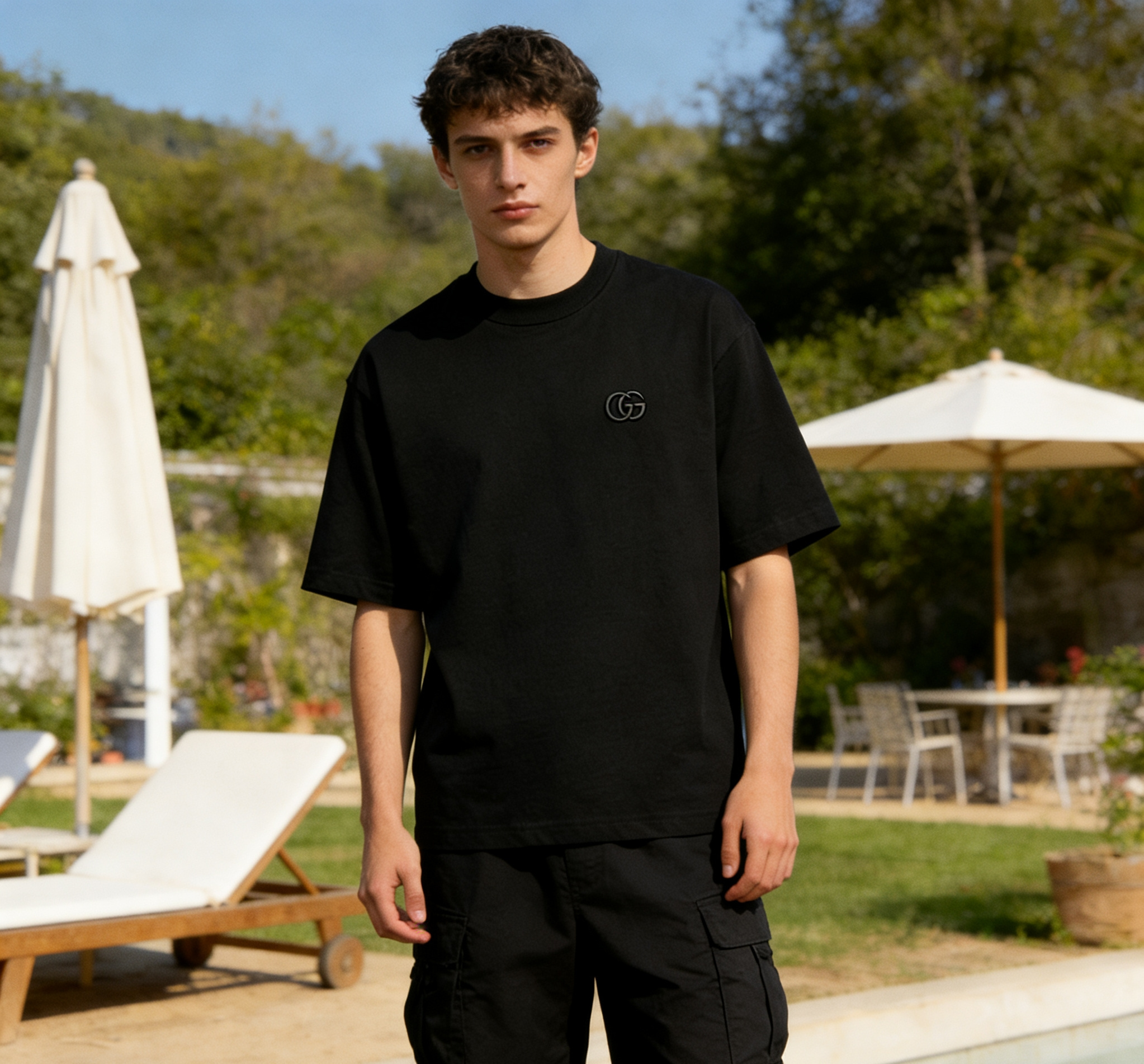GUCCI Double G Small Logo Embroidery Short Sleeve T-Shirt Style 1