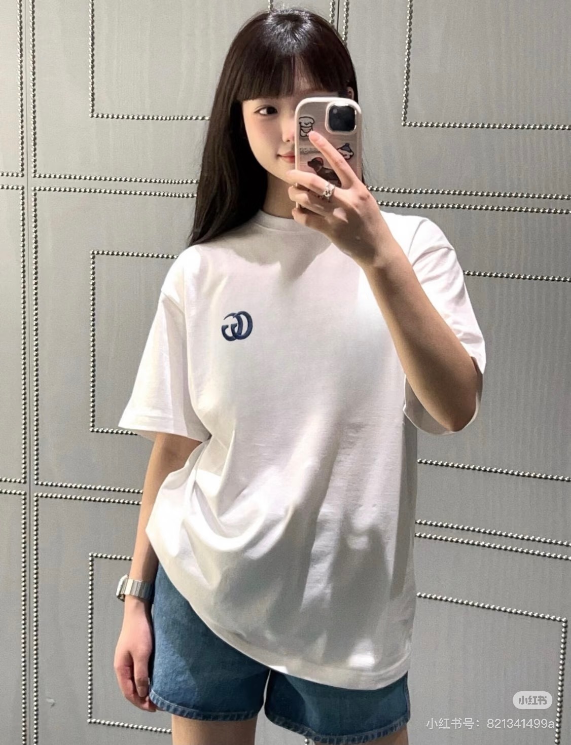 GUCCI Double G Small Logo Embroidery Short Sleeve T-Shirt Style 2