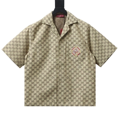 GUCCI Embroidery Monogram Short Sleeve Shirt 01