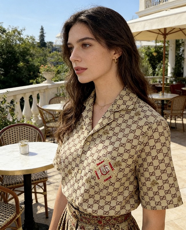 GUCCI Embroidery Monogram Short Sleeve Shirt