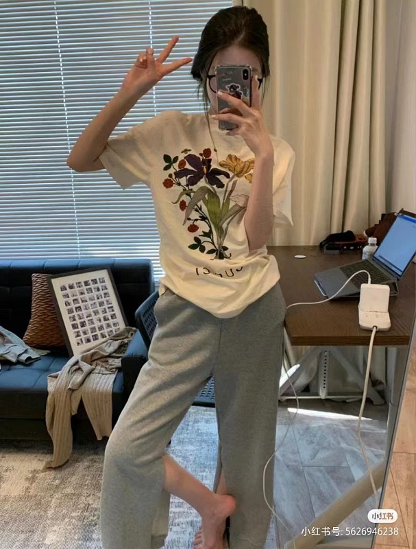 GUCCI Floral Letter Print Short Sleeve T-Shirt Style 2