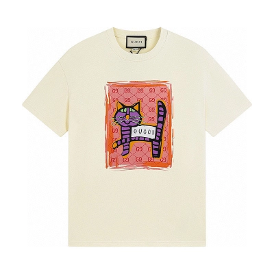 GUCCI Graffiti Cat Graffiti Vintage Short Sleeve T-Shirt 02