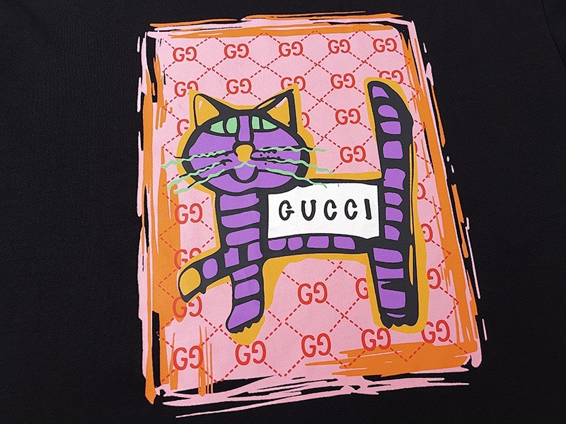 GUCCI Graffiti Cat Graffiti Vintage Short Sleeve T-Shirt