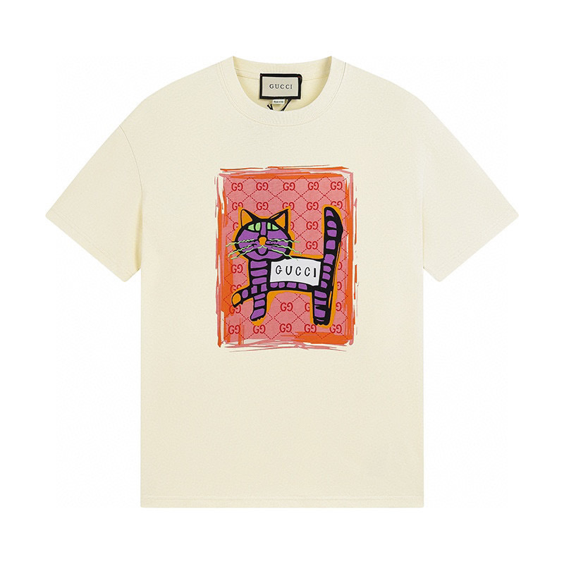 GUCCI Graffiti Cat Graffiti Vintage Short Sleeve T-Shirt