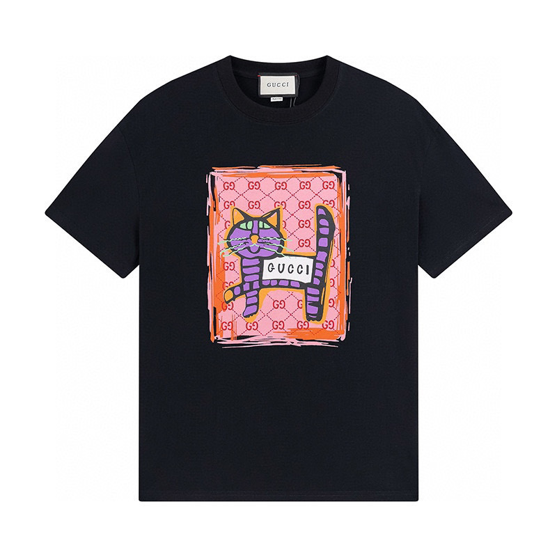 GUCCI Graffiti Cat Graffiti Vintage Short Sleeve T-Shirt