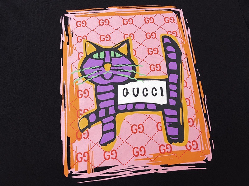 GUCCI Graffiti Cat Graffiti Vintage Short Sleeve T-Shirt