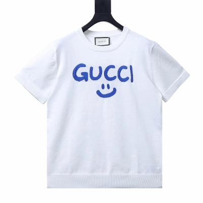 GUCCI Graffiti Smile Knit Jacquard Short Sleeve T-Shirt 01