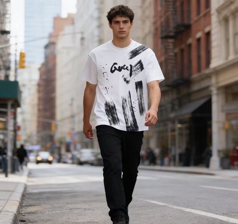 GUCCI Ink Brush Graffiti Letter Short Sleeve T-Shirt Style 1
