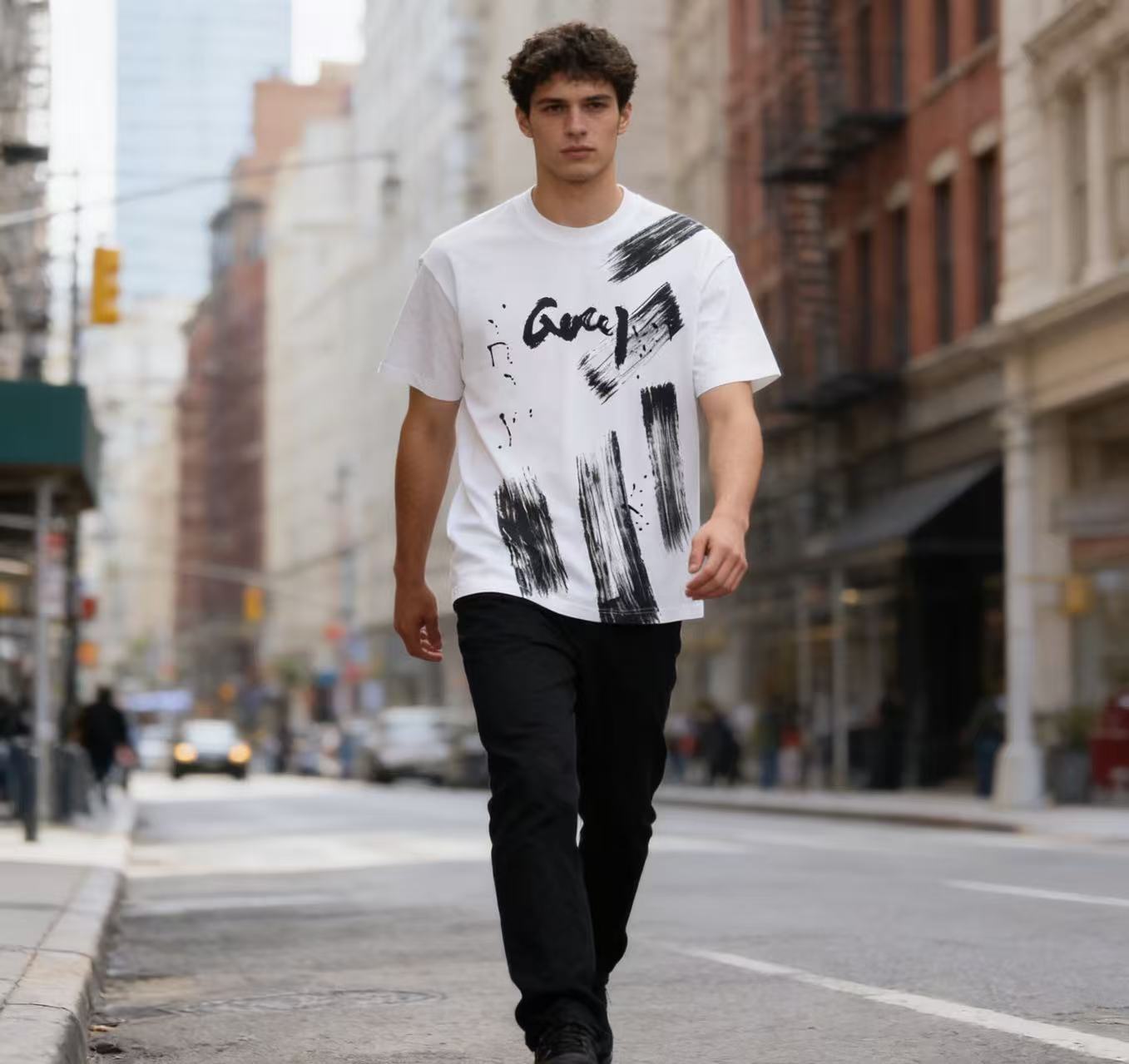 GUCCI Ink Brush Graffiti Letter Short Sleeve T-Shirt Style 1