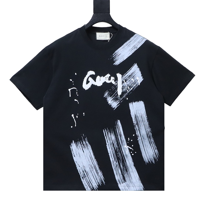 GUCCI Ink Brush Graffiti Letter Short Sleeve T-Shirt Style 2