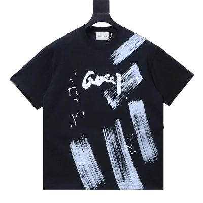 GUCCI Ink Brush Graffiti Letter Short Sleeve T-Shirt Style 2 01
