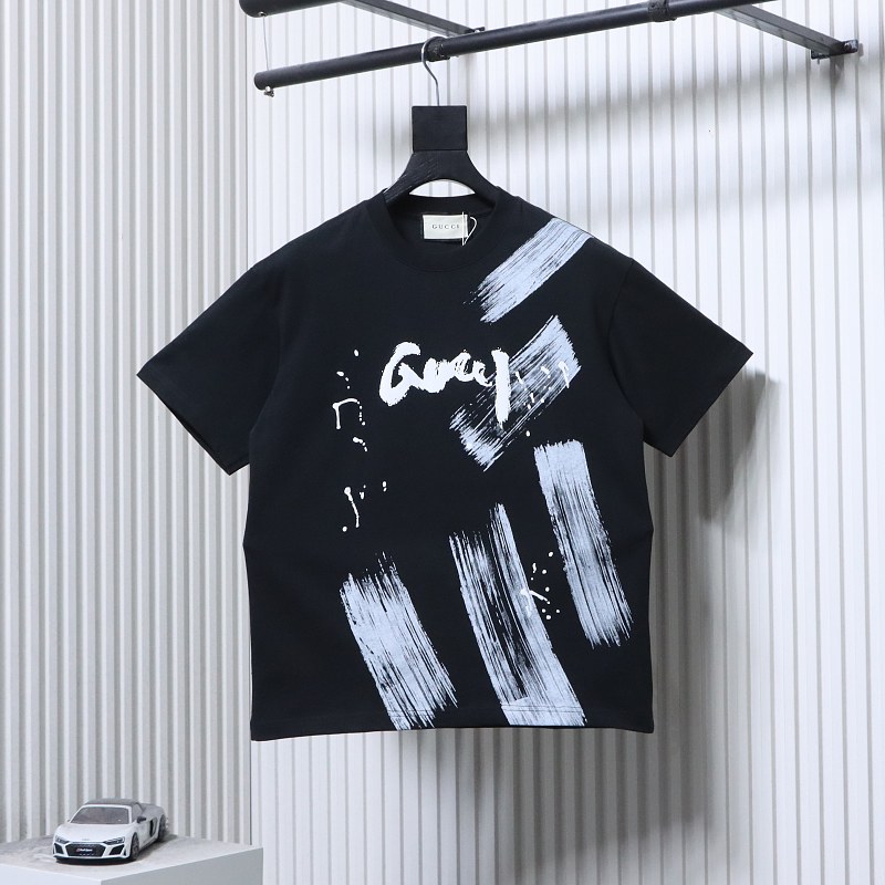 GUCCI Ink Brush Graffiti Letter Short Sleeve T-Shirt Style 2
