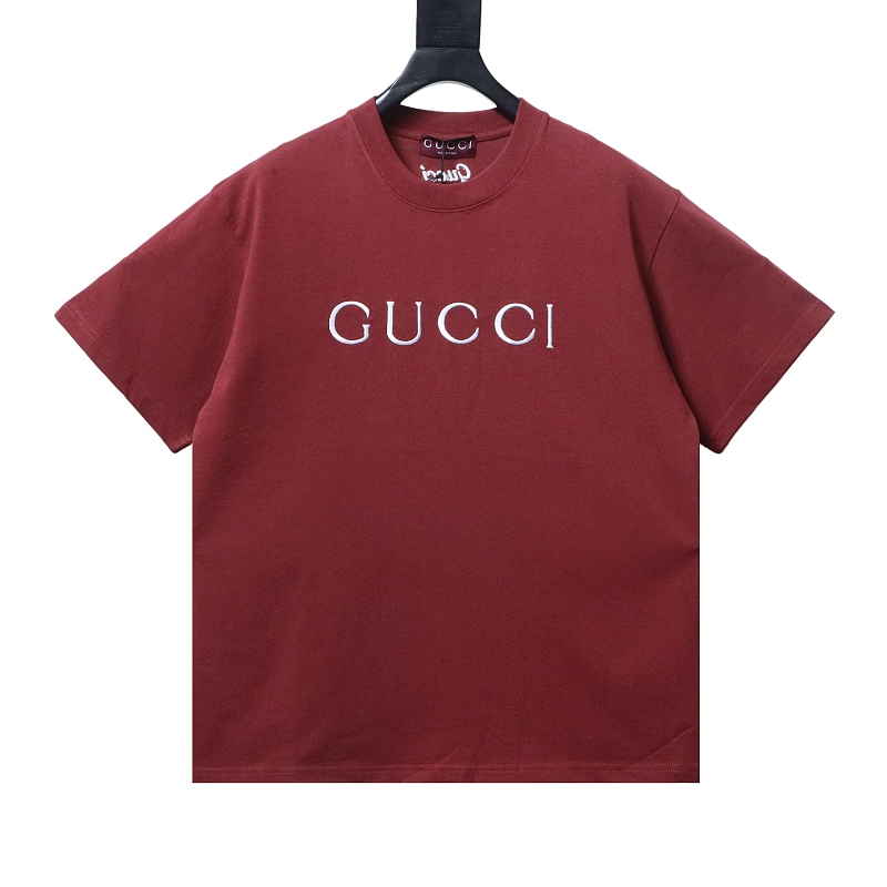 GUCCI Letter Embroidery Logo Graphic Minimal Letter Short Sleeve T-Shirt Style 2