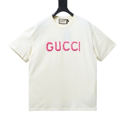GUCCI Letter Embroidery Logo Graphic Pink Short Sleeve T-Shirt Style 1 01