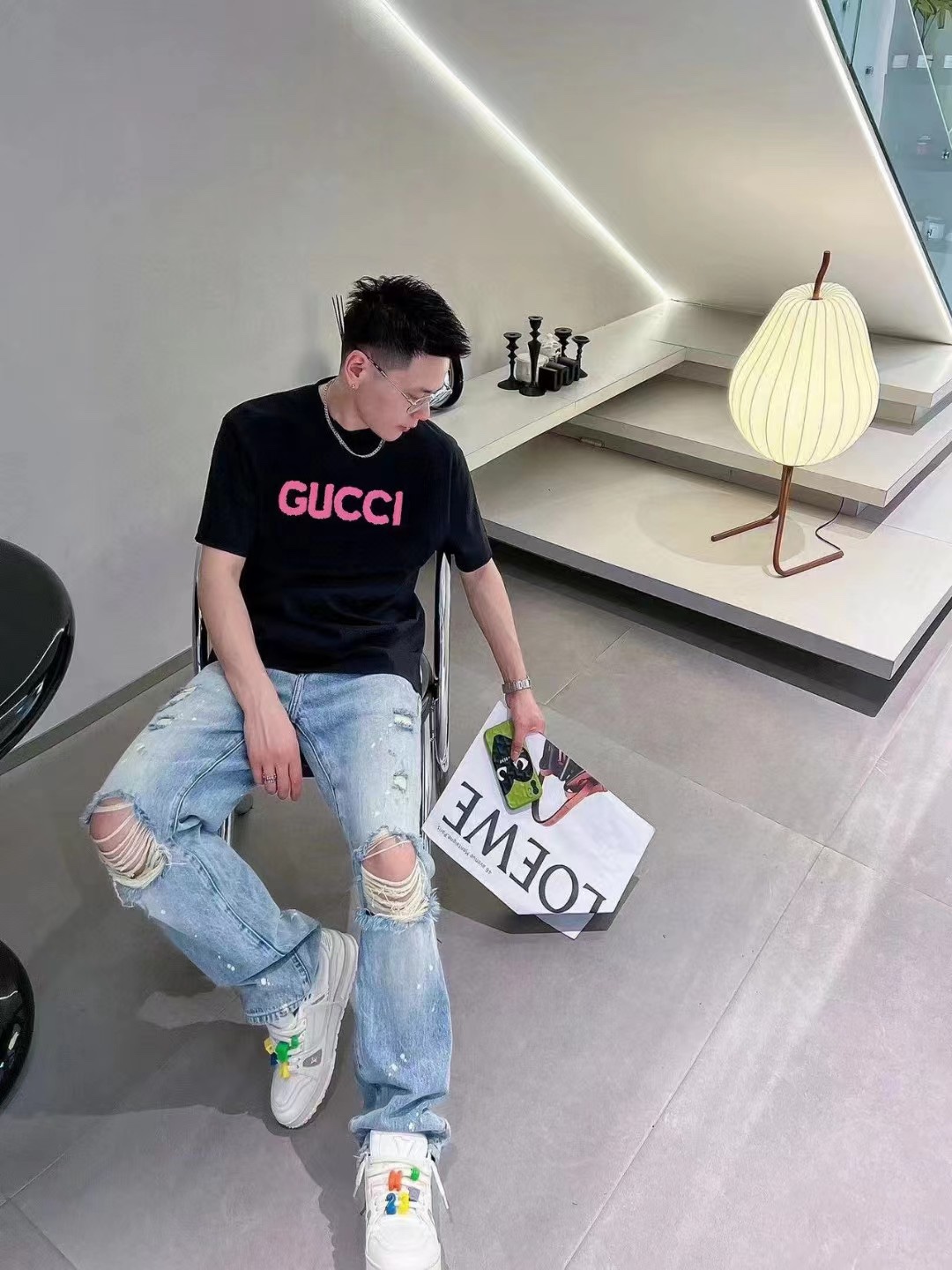 GUCCI Letter Embroidery Logo Graphic Pink Short Sleeve T-Shirt Style 2