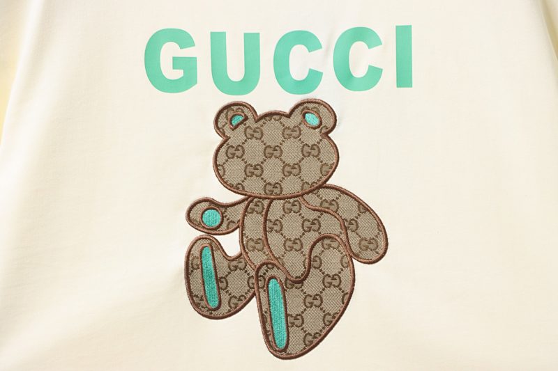 GUCCI Monogram Patch Bear Embroidery Short Sleeve T-Shirt Style 1