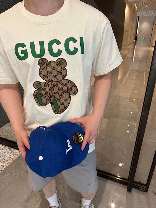 GUCCI Monogram Patch Bear Embroidery Short Sleeve T-Shirt Style 1