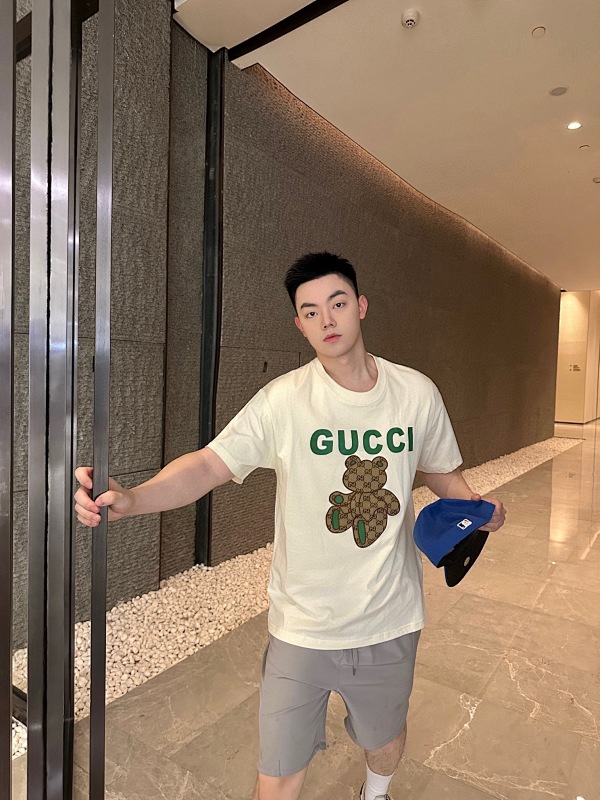 GUCCI Monogram Patch Bear Embroidery Short Sleeve T-Shirt Style 1