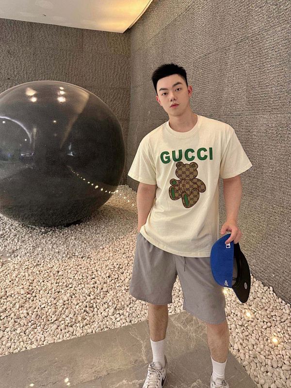 GUCCI Monogram Patch Bear Embroidery Short Sleeve T-Shirt Style 1