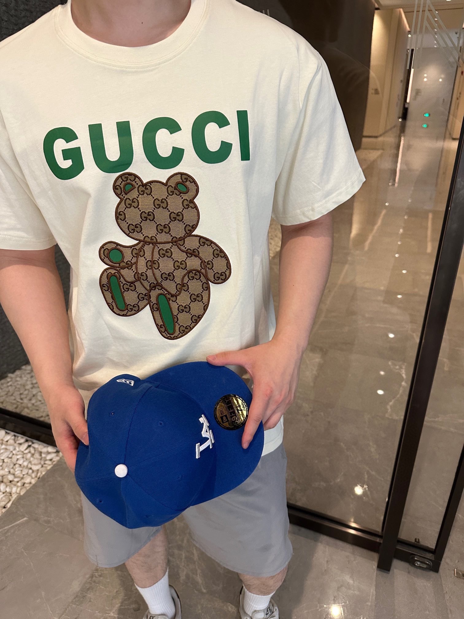 GUCCI Monogram Patch Bear Embroidery Short Sleeve T-Shirt Style 1
