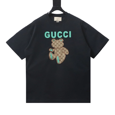 GUCCI Monogram Patch Bear Embroidery Short Sleeve T-Shirt Style 2 01