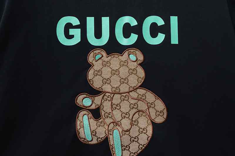 GUCCI Monogram Patch Bear Embroidery Short Sleeve T-Shirt Style 2