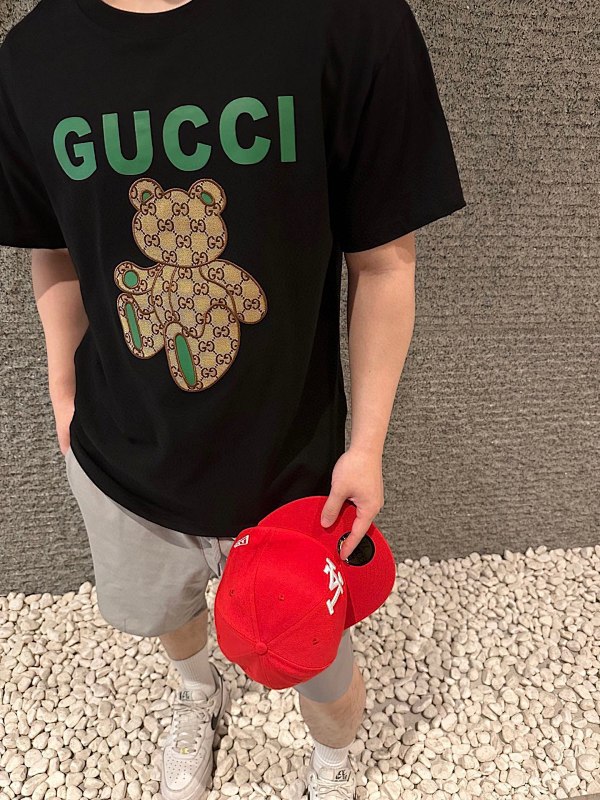 GUCCI Monogram Patch Bear Embroidery Short Sleeve T-Shirt Style 2
