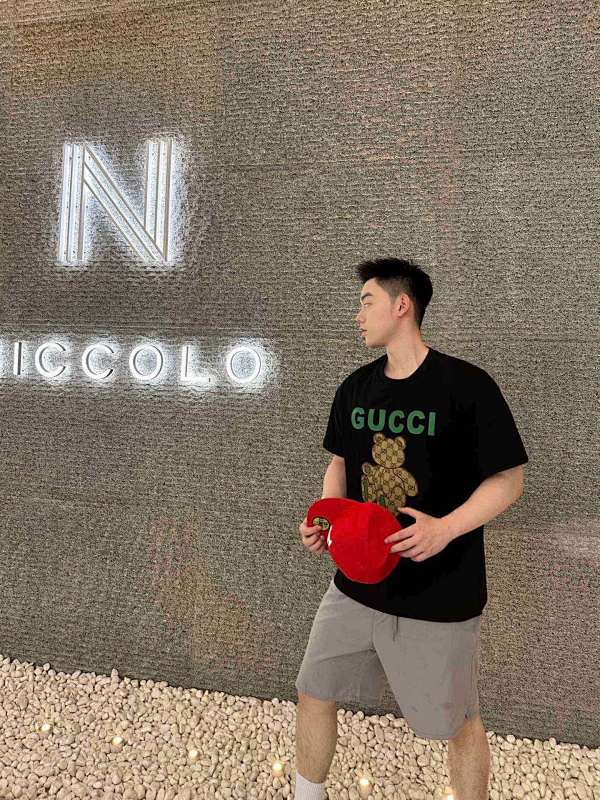GUCCI Monogram Patch Bear Embroidery Short Sleeve T-Shirt Style 2