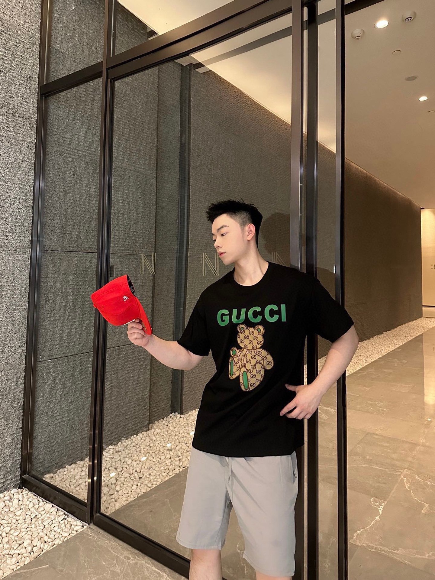 GUCCI Monogram Patch Bear Embroidery Short Sleeve T-Shirt Style 2